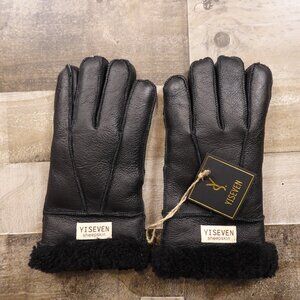 YISEVEN Sheepskin Leather Gloves Men’s XL Black Winter Wool Lined